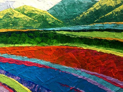 Vibrant oil painting of big mountains by V. Zadorozhnya with textured greens