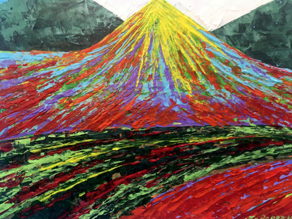 Oil painting Great Peak Mountains by V. Zadorozhnya with vibrant textured peaks