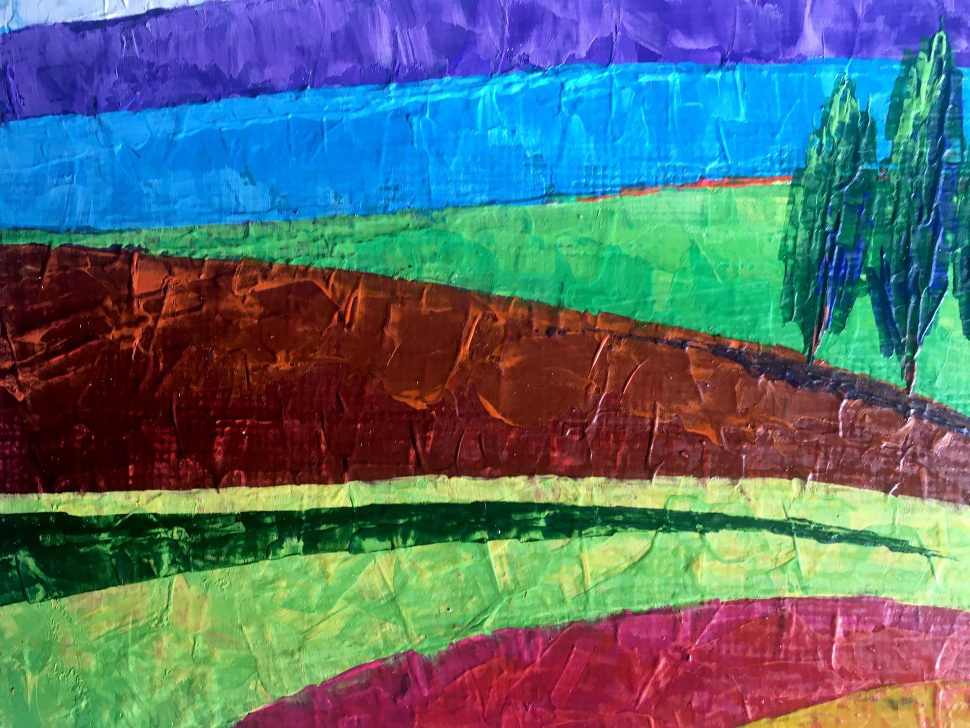 Oil painting Lonely trees in fields by Zadorozhnya V.V. vibrant abstract landscape