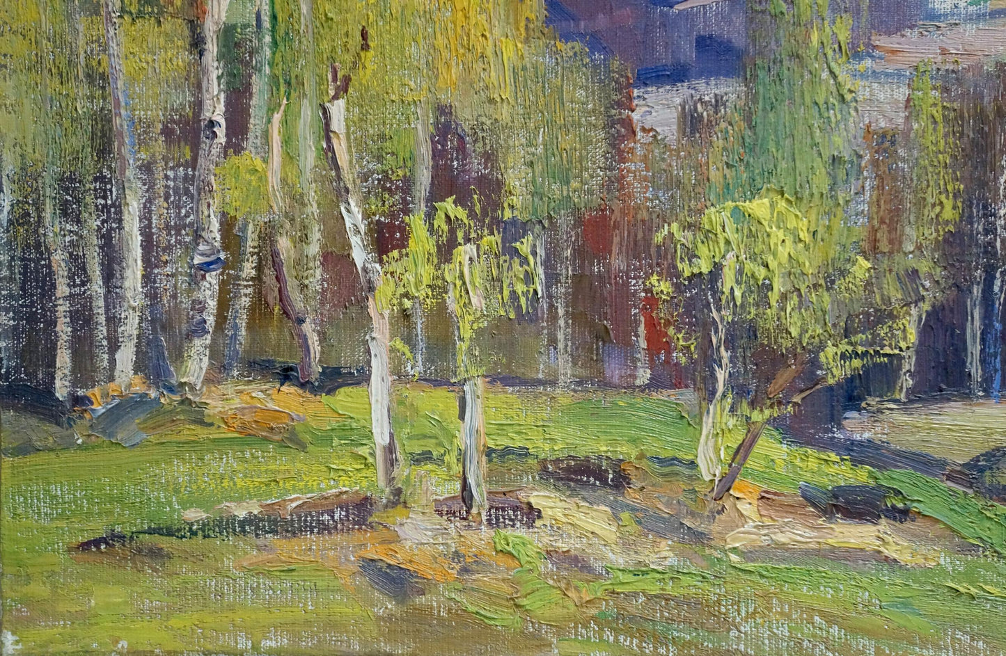 Vibrant impressionist oil painting of birch forest by Gabda Vasily Georgievich