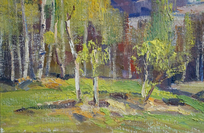 Vibrant impressionist oil painting of birch forest by Gabda Vasily Georgievich