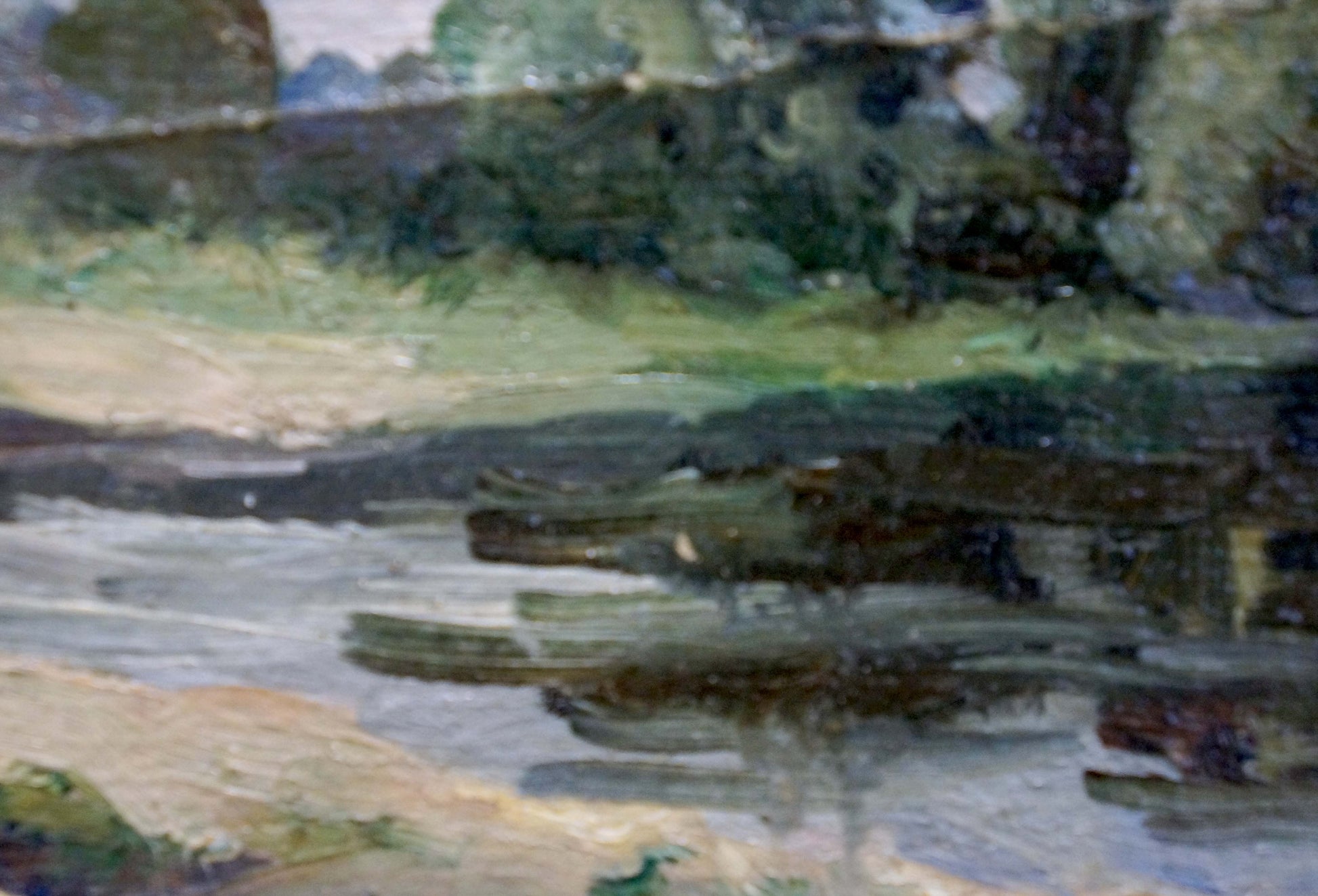 Textured impressionistic oil painting Before the Rain by unknown artist, river scene