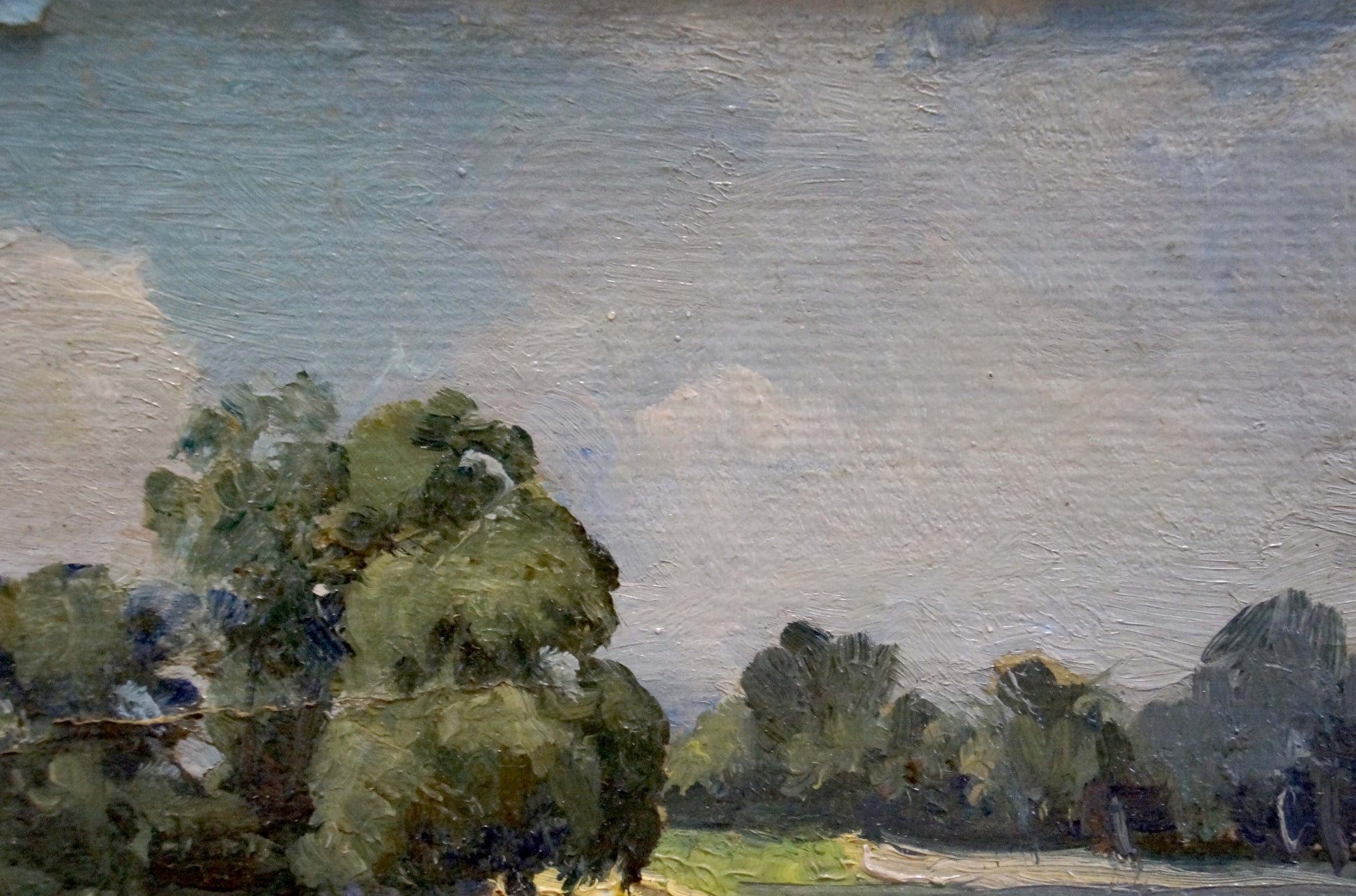Oil painting Before the Rain by unknown artist: lush green trees under cloudy sky
