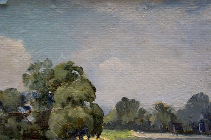 Oil painting Before the Rain by unknown artist: lush green trees under cloudy sky