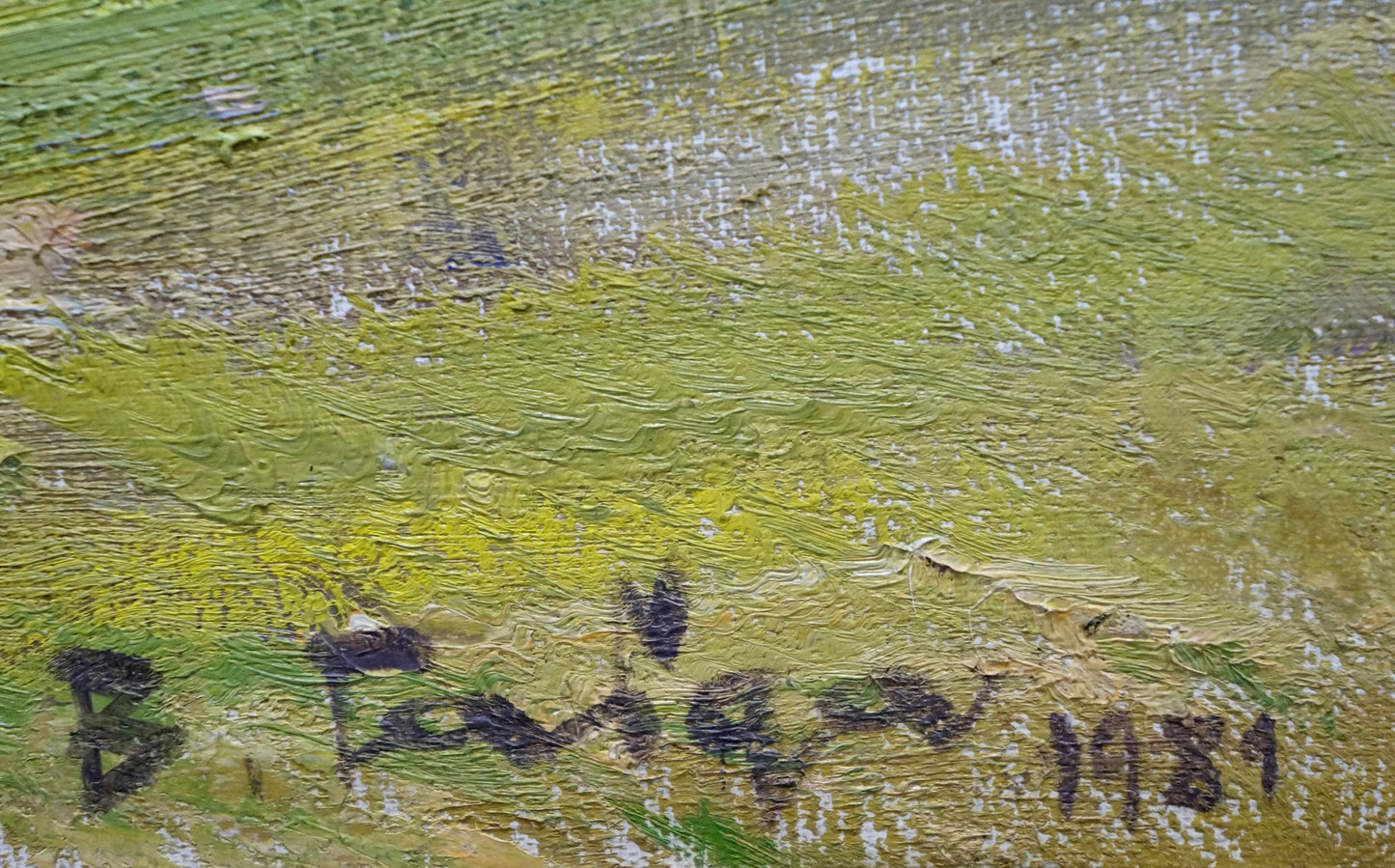 Textured impressionistic oil painting of green field by Gabda Vasily Georgievich