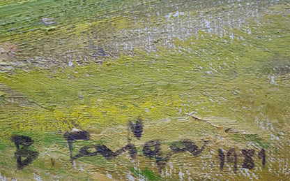 Textured impressionistic oil painting of green field by Gabda Vasily Georgievich