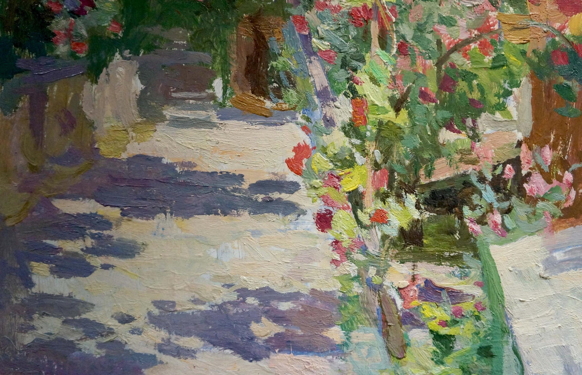 Vibrant impressionist oil painting of sun-dappled garden path by Zatsepina Zinaida Ilinichna