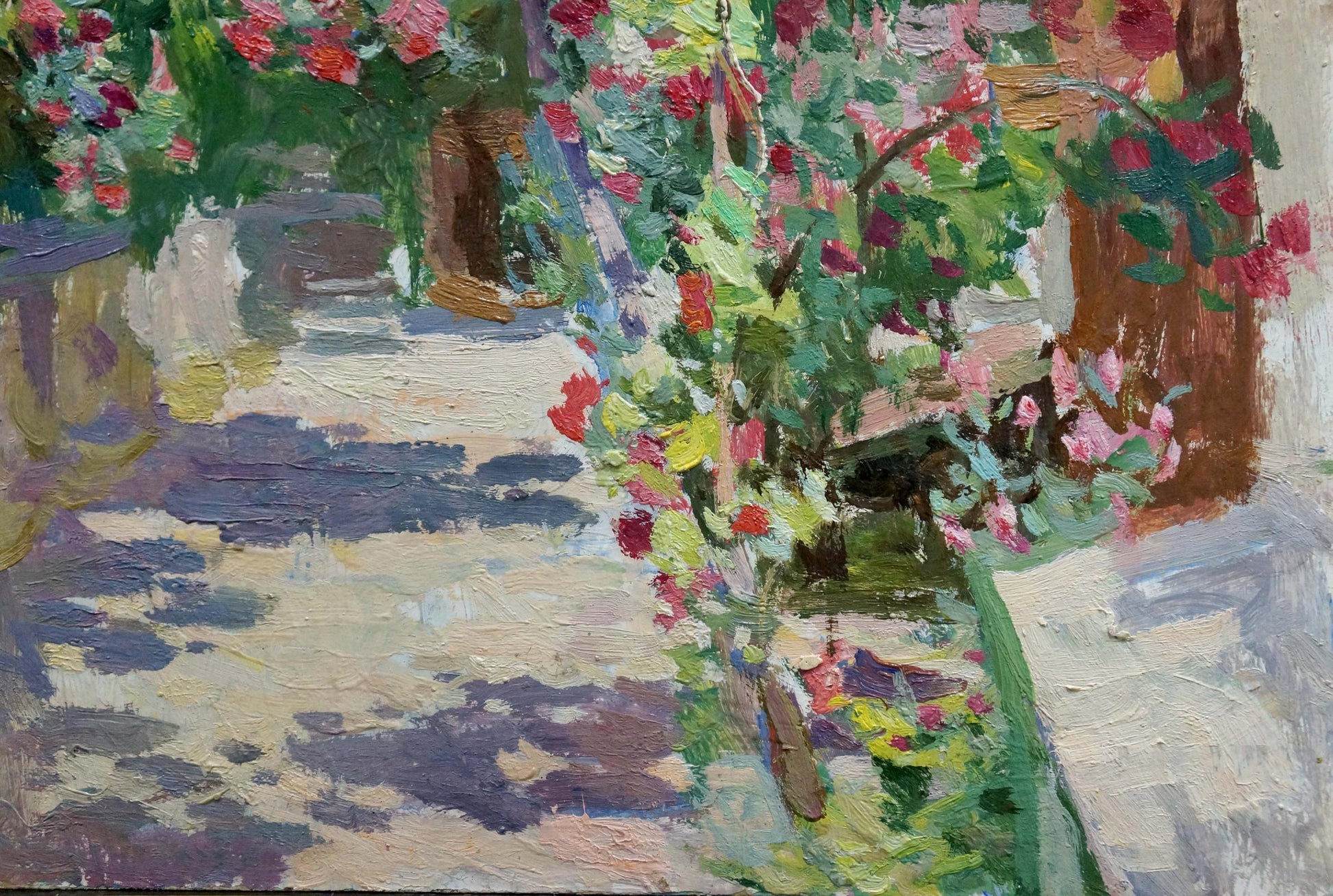 Vibrant impressionist oil painting of sun-dappled garden path by Zatsepina Zinaida Ilinichna