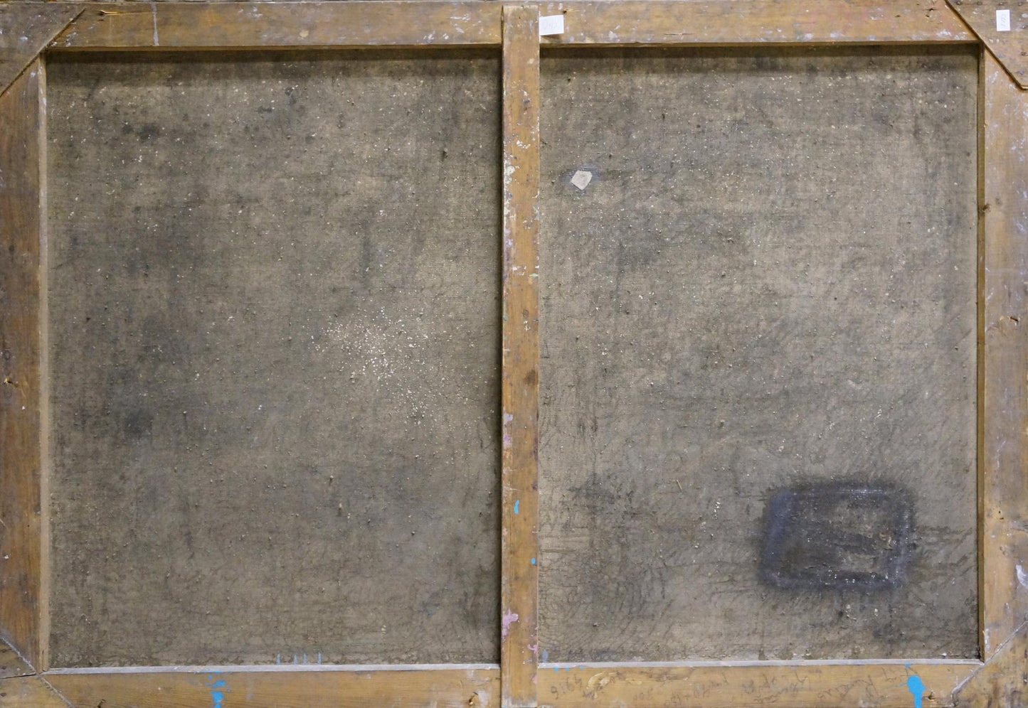 Back of wooden-framed two-panel canvas for Oil painting Still life with watermelons Kisil V