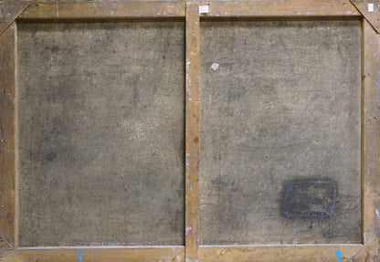 Back of wooden-framed two-panel canvas for Oil painting Still life with watermelons Kisil V