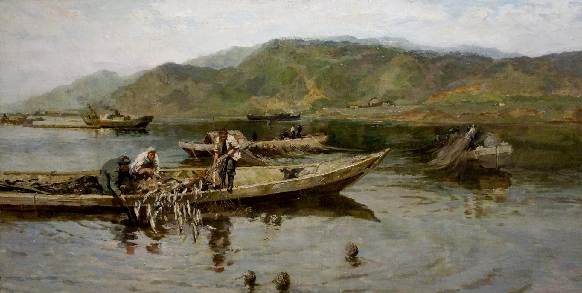Oil painting of wooden fishing boat by Muho Nikolay Antonovich