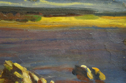 Textured oil painting of Sandy river bank coastal landscape by unknown artist