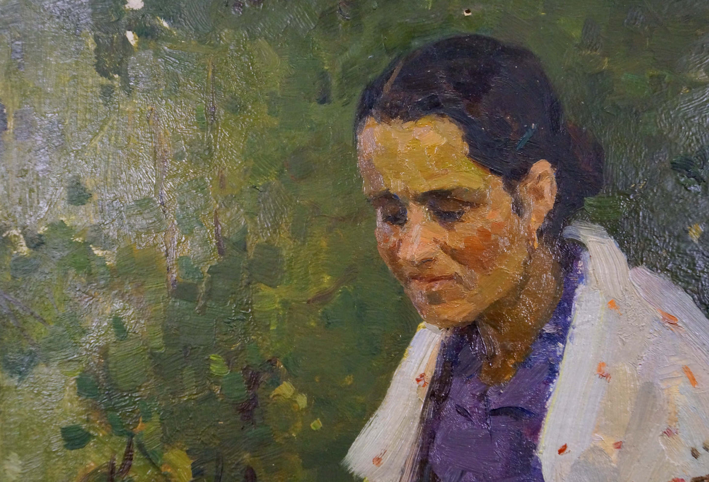 Oil painting portrait of thoughtful dark-haired girl by Fokin Leonid Andreevich