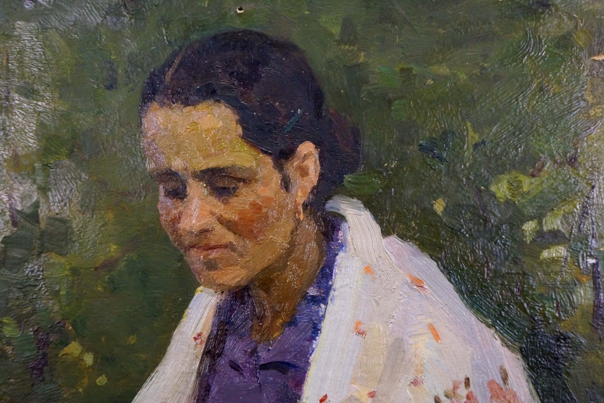 Oil painting portrait of thoughtful dark-haired girl by Fokin Leonid Andreevich