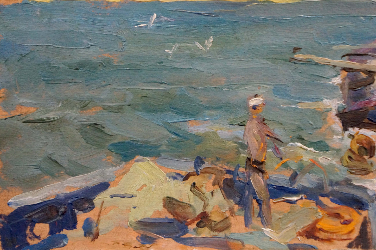 Textured impressionist beach scene oil painting by Strelnikov Vladimir Vladimirovich
