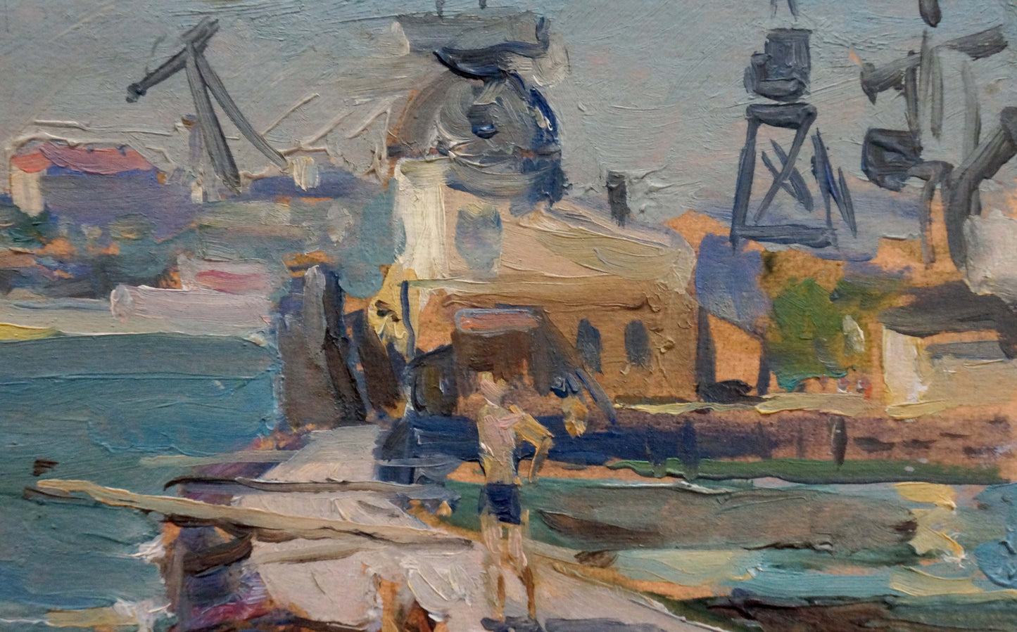 Oil painting of ship repair harbor by Strelnikov Vladimir Vladimirovich