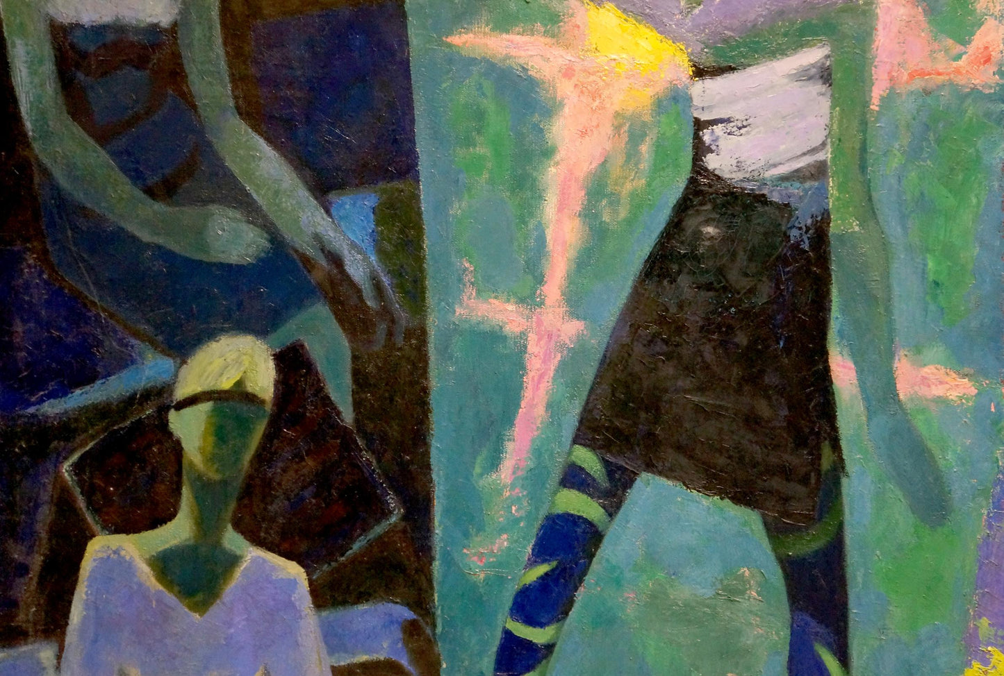 Abstract oil painting Dance Golikov I.E. with bold green blue pink strokes