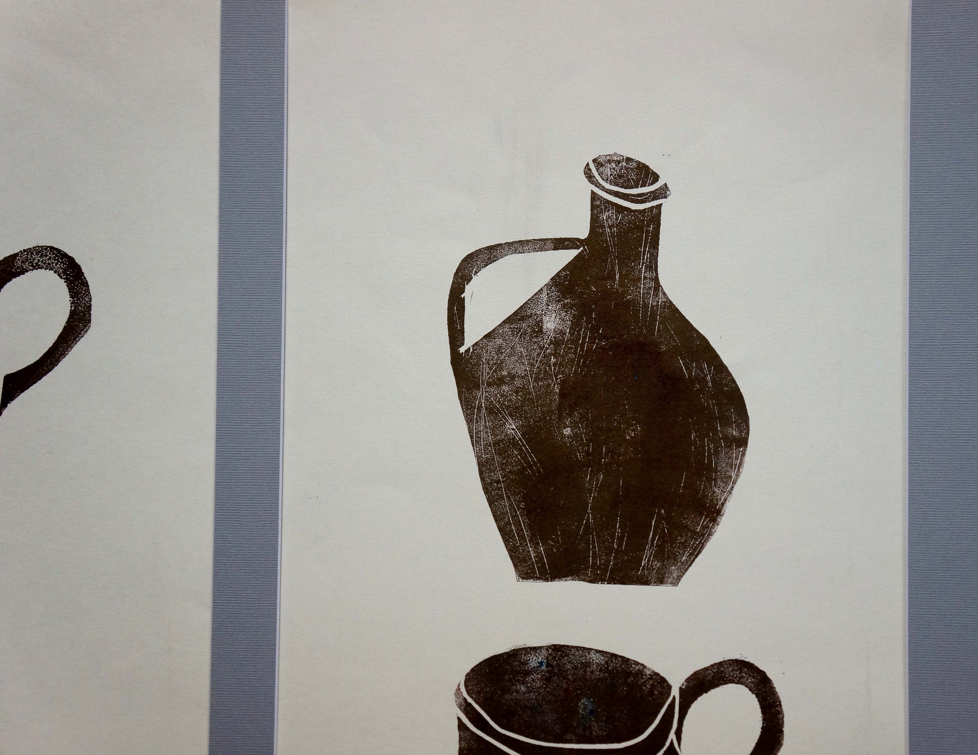 Black ink print of rustic ceramic jug in Abstract painting Vases Albina Yaloz