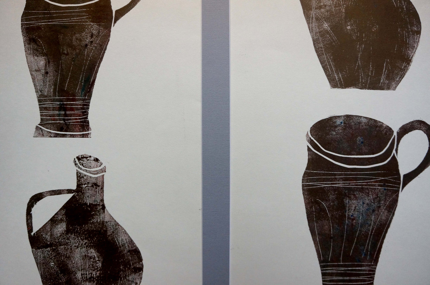 Black inked linocut prints of Abstract painting Vases Albina Yaloz