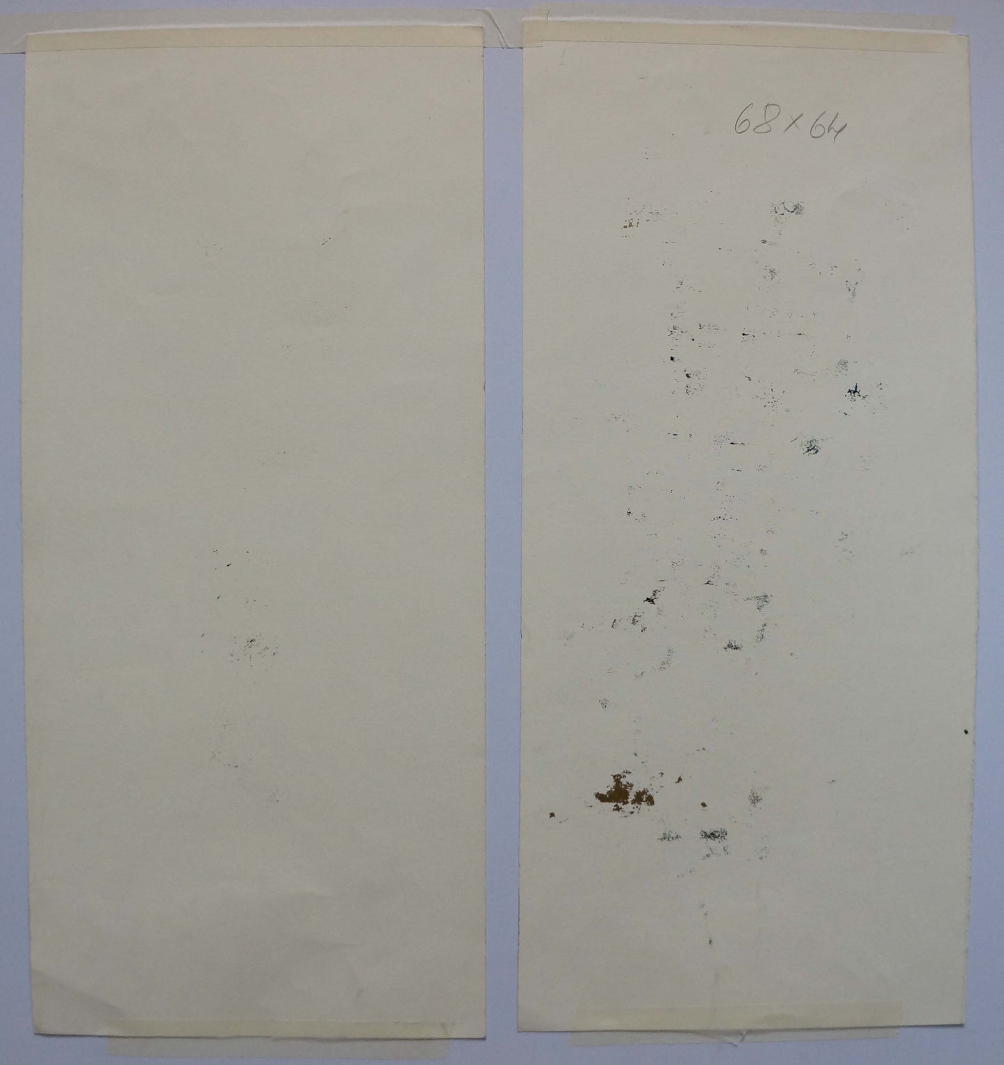 Back of Abstract painting Vases Albina Yaloz: aged off-white paper with stains and handwritten notation
