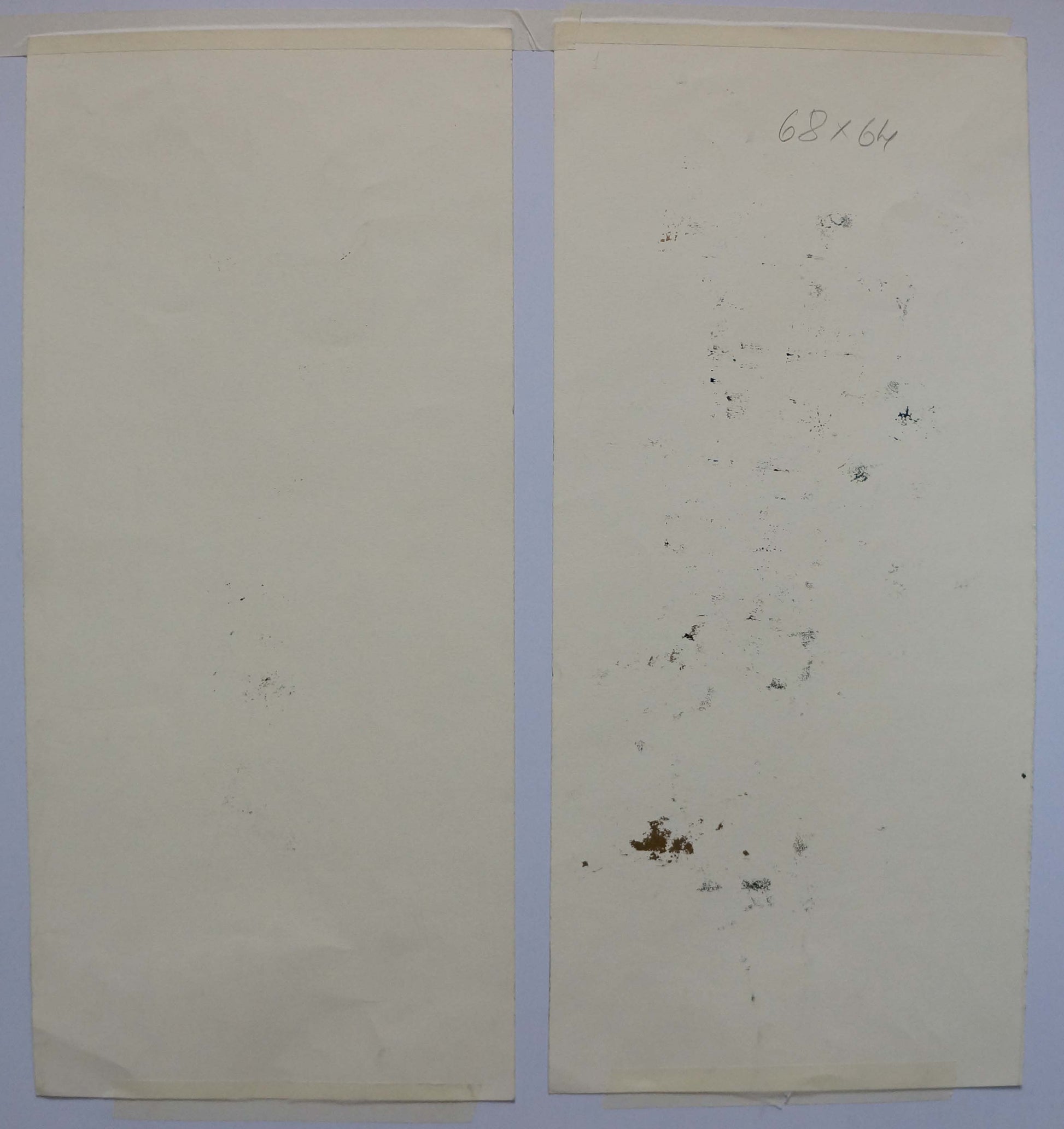 Back of Abstract painting Vases Albina Yaloz: aged off-white paper with stains and handwritten notation