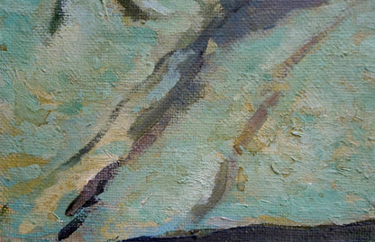 Oil painting Night by Yuri Andreevich Kovalenko in teal, gray, brown tones