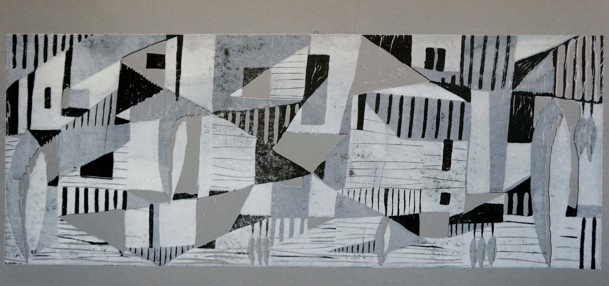 Abstract geometric painting Human thoughts by Albina Yaloz in black white gray