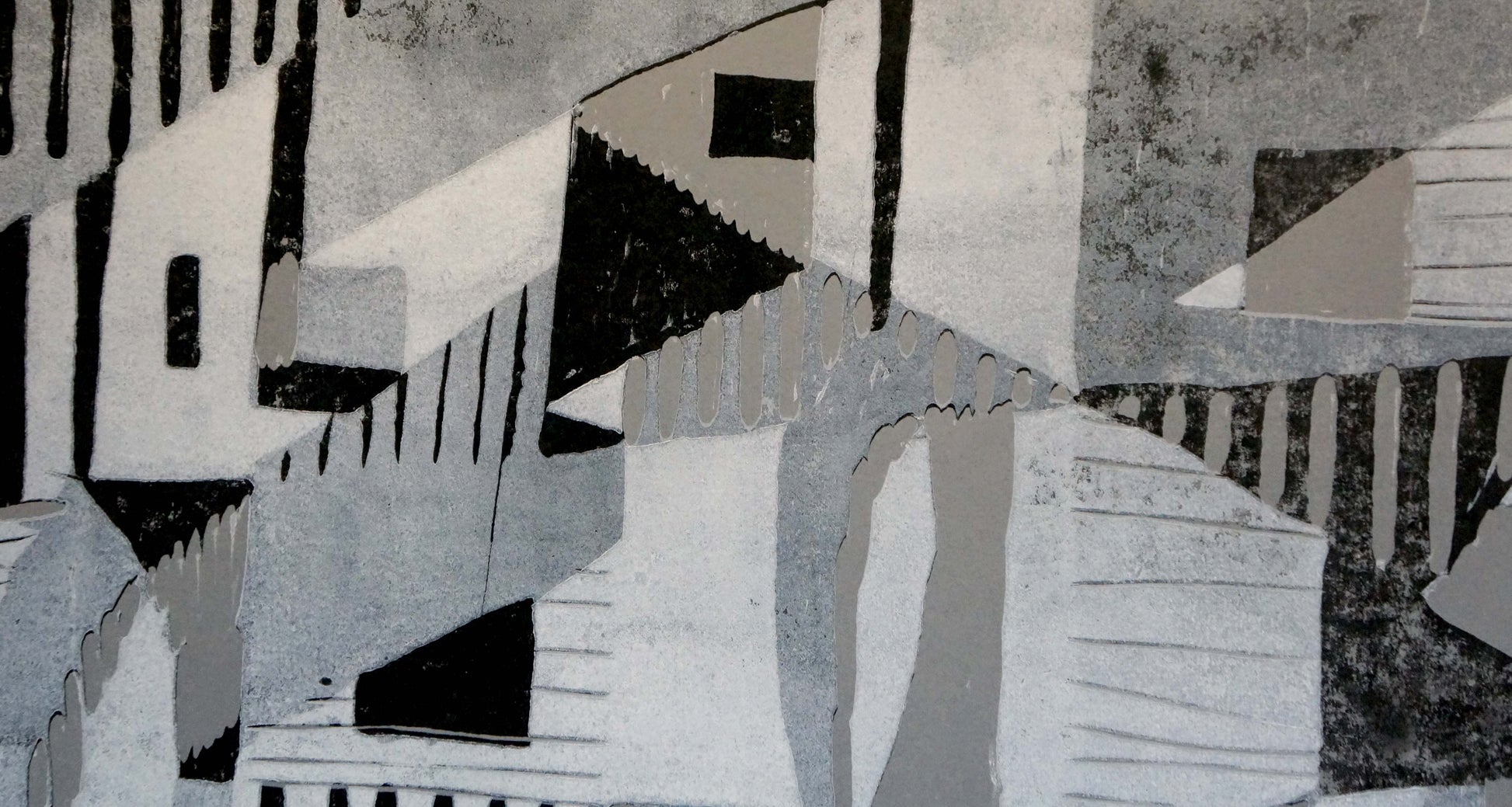 Abstract geometric painting Human thoughts by Albina Yaloz in black white gray