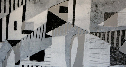 Abstract geometric painting Human thoughts by Albina Yaloz in black white gray