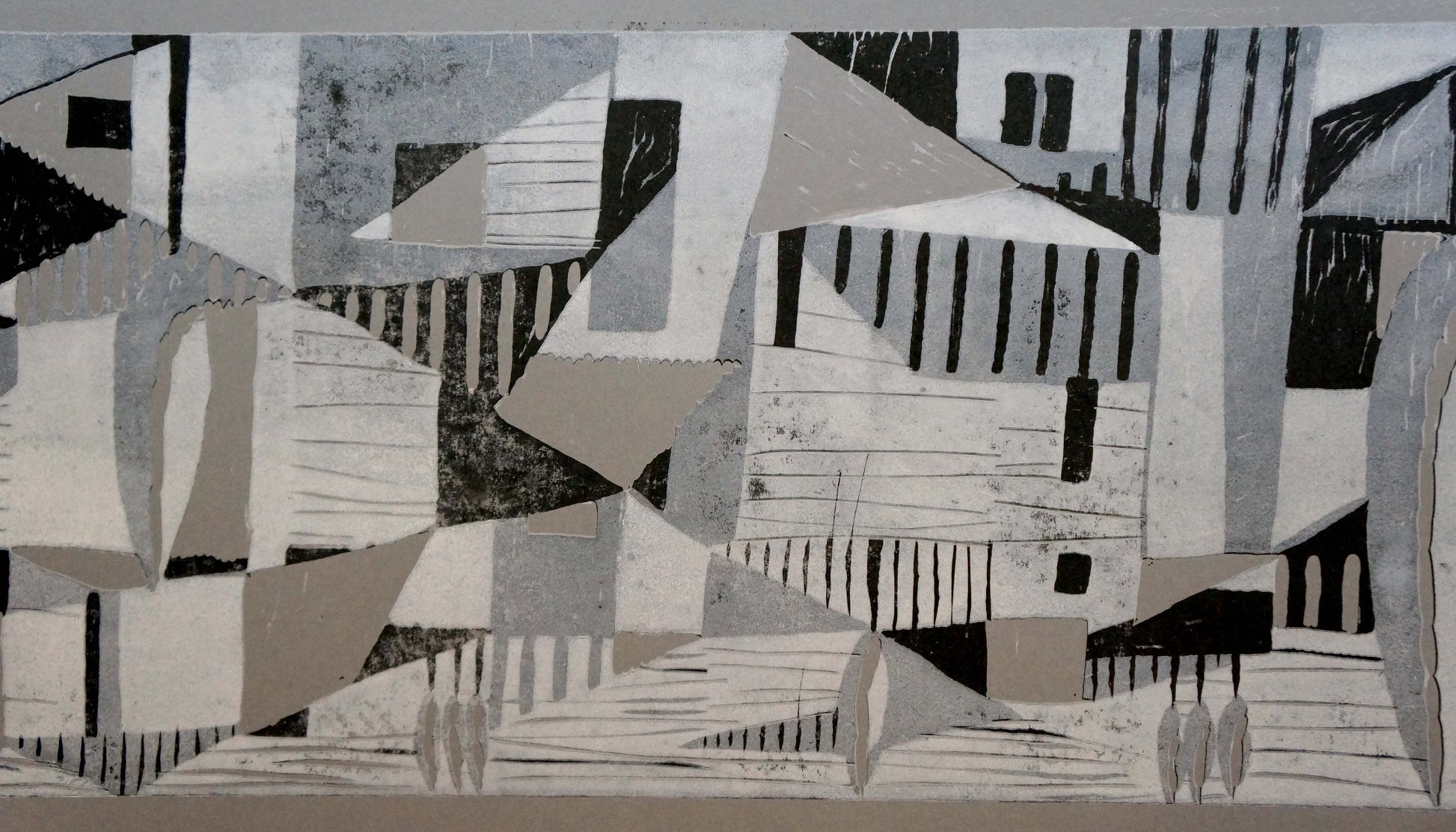 Abstract geometric painting Human thoughts by Albina Yaloz in black white gray