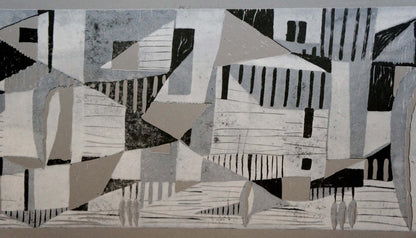 Abstract geometric painting Human thoughts by Albina Yaloz in black white gray