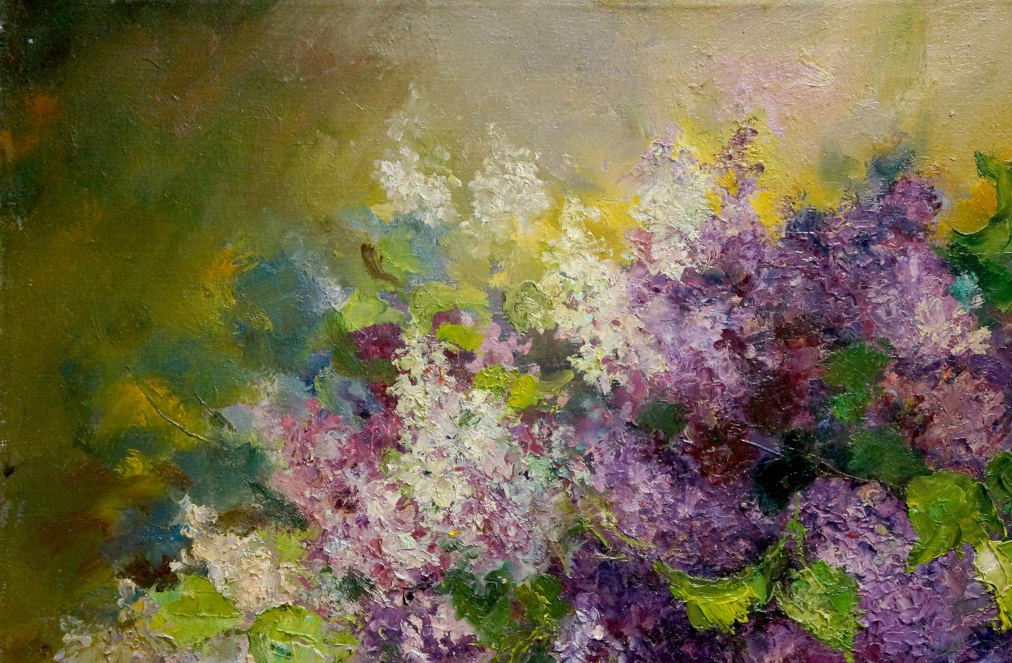Oil painting Lilac K. Wasilewska: impressionistic lilac blossoms in purple impasto