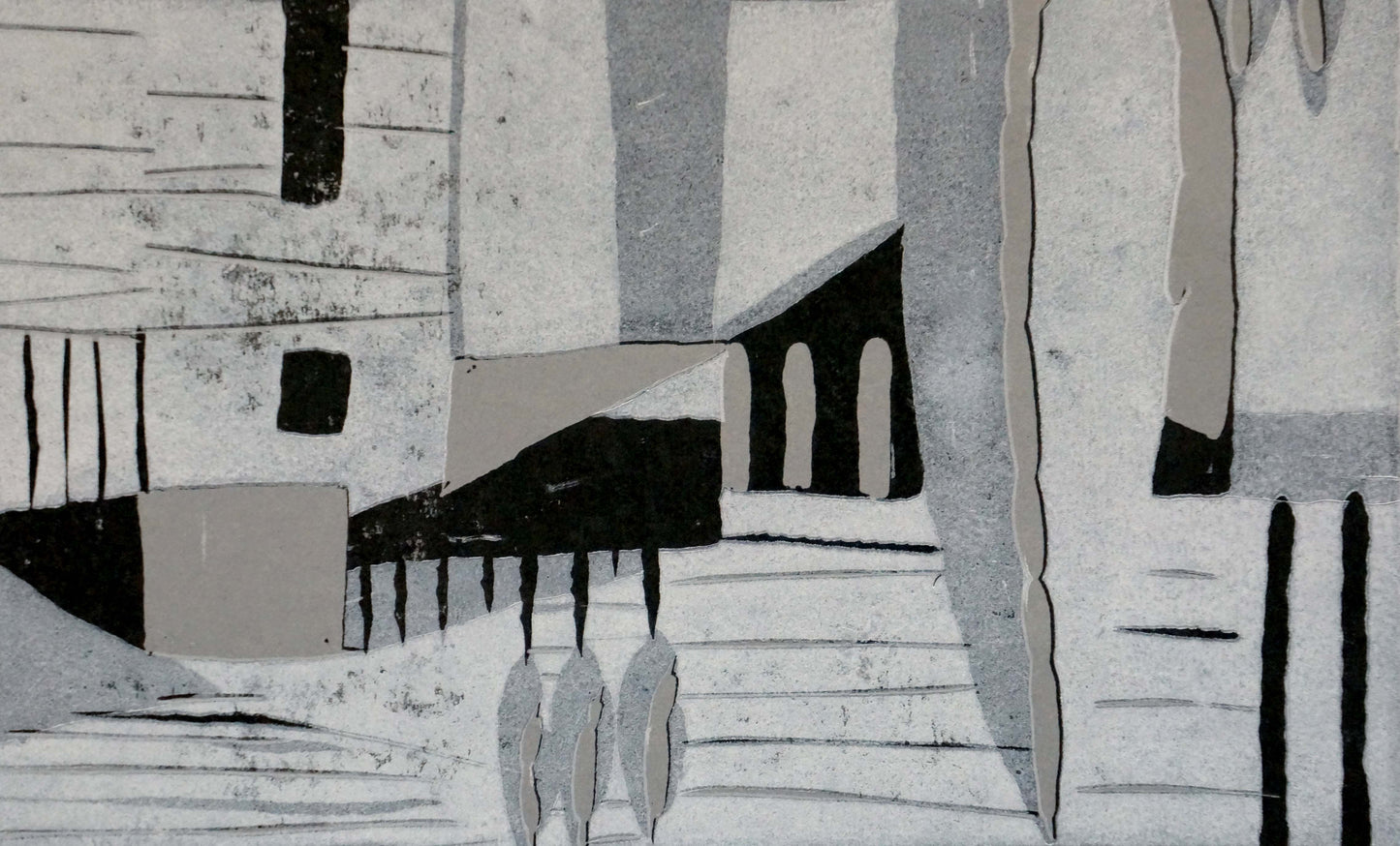 Abstract black white gray architectural print by Albina Yaloz on textured paper