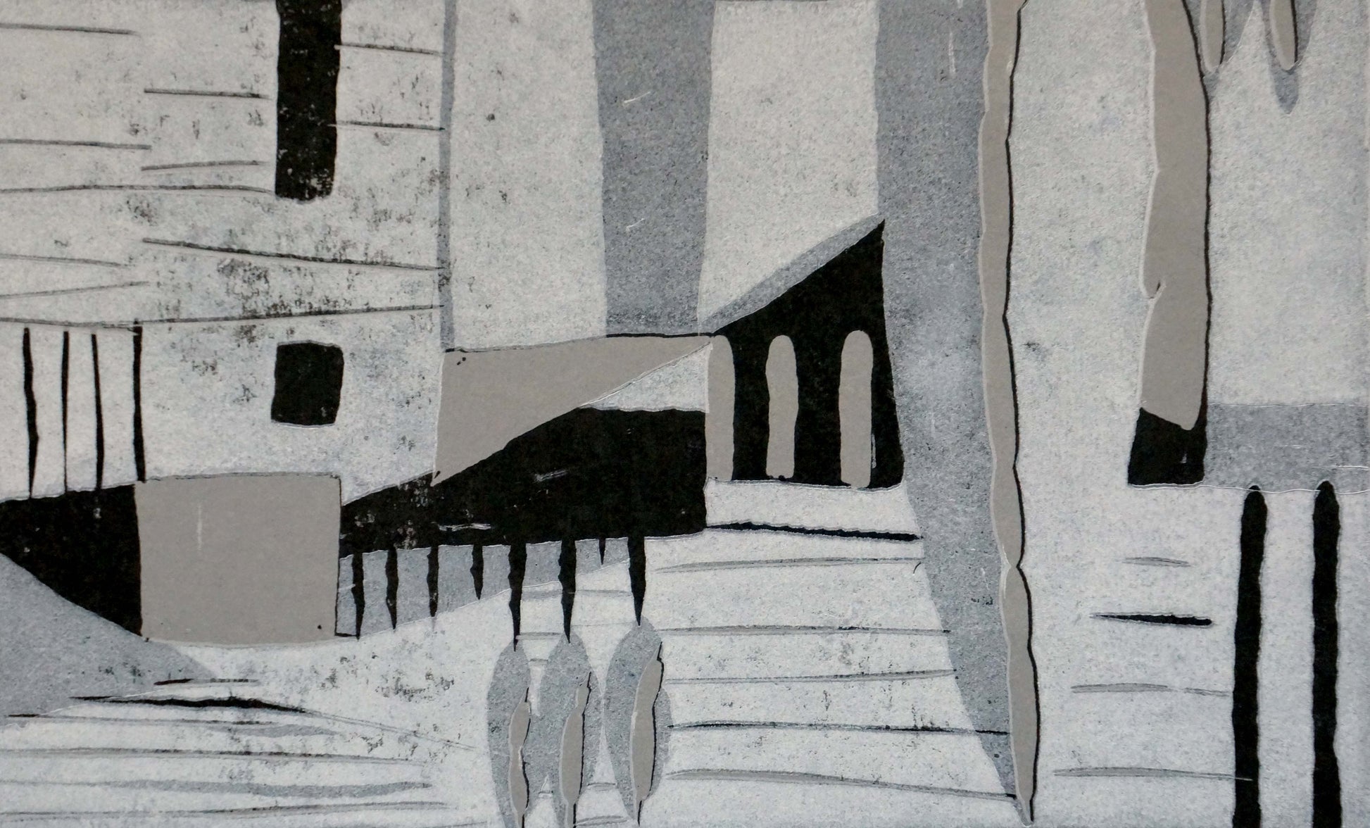 Abstract black white gray architectural print by Albina Yaloz on textured paper