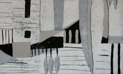 Abstract black white gray architectural print by Albina Yaloz on textured paper