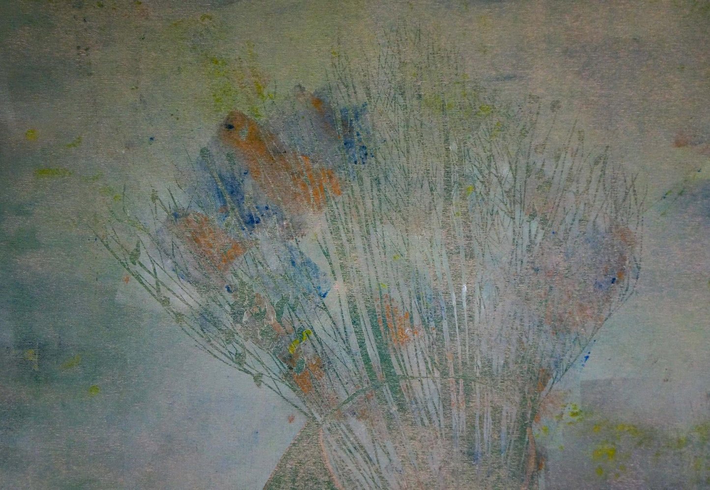 Watercolor abstract still life bouquet by Albina Yaloz in blue orange green