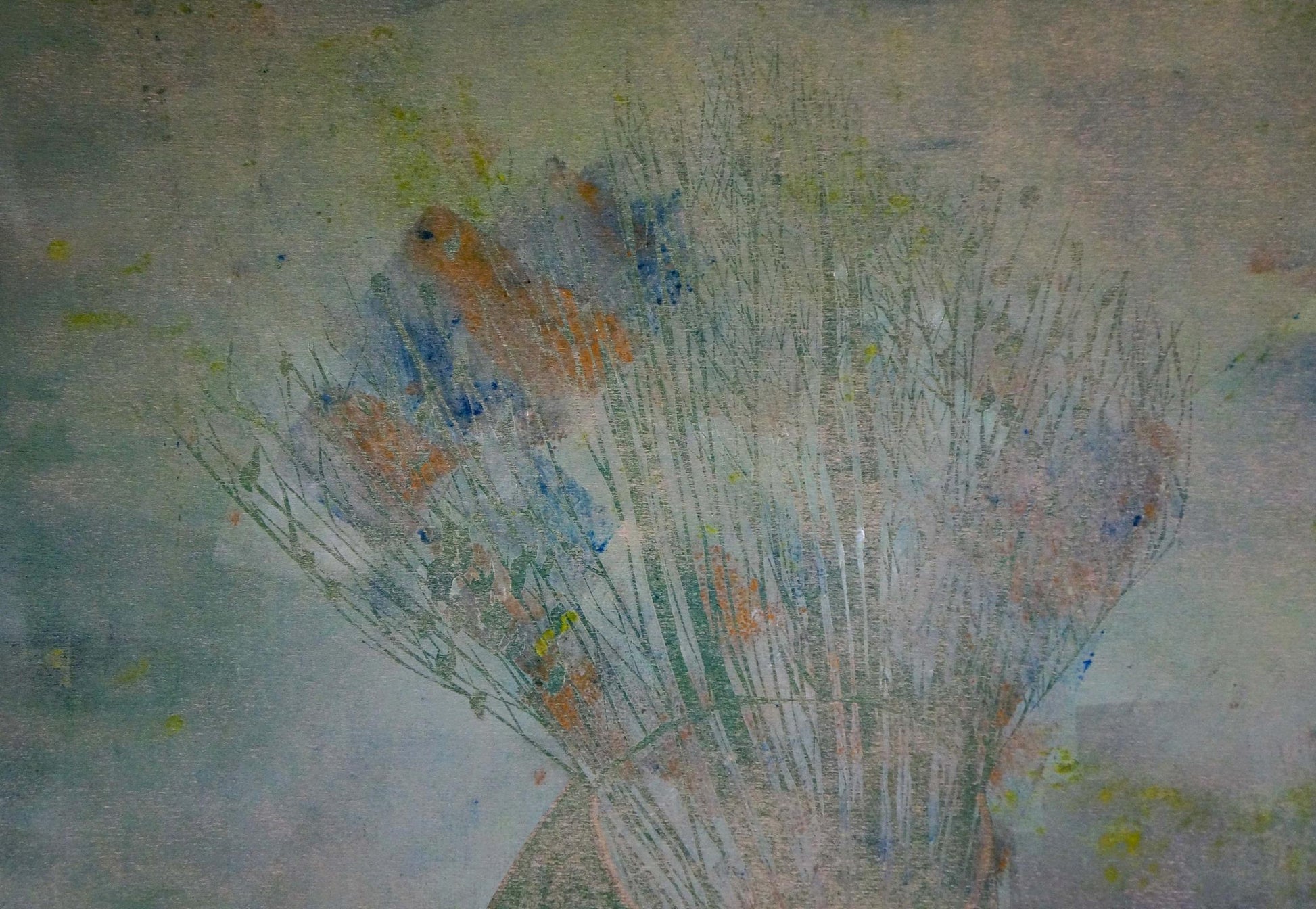 Watercolor abstract still life bouquet by Albina Yaloz in blue orange green