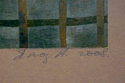 Signed green and gold plaid Albina Yaloz artwork from 2008
