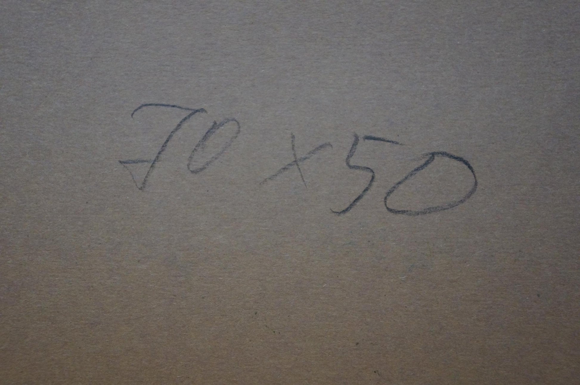 Back of Abstract painting Still life Albina Yaloz: handwritten 70 x 50 on beige paper