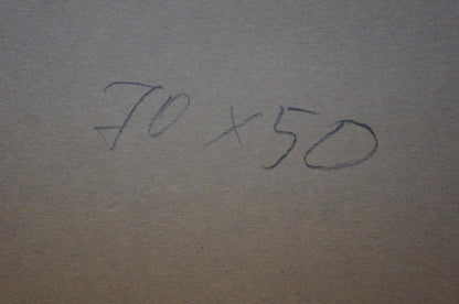 Back of Abstract painting Still life Albina Yaloz: handwritten 70 x 50 on beige paper