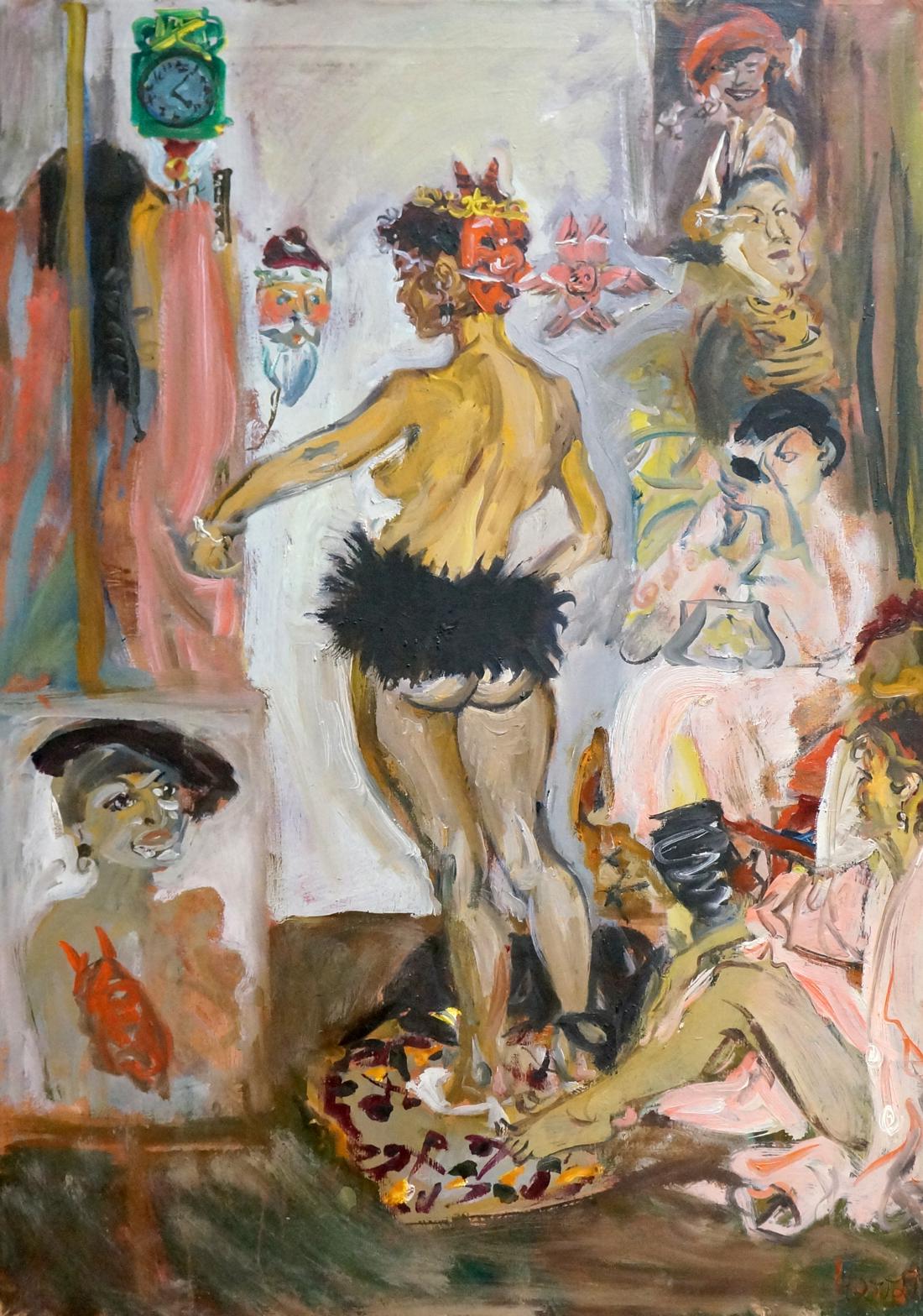 Abstract oil portrait of girl by Konysheva N.I. with vibrant surreal figures