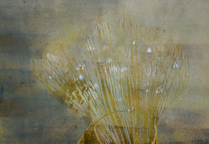 Abstract still life painting with pears by Albina Yaloz, golden wheat stalks
