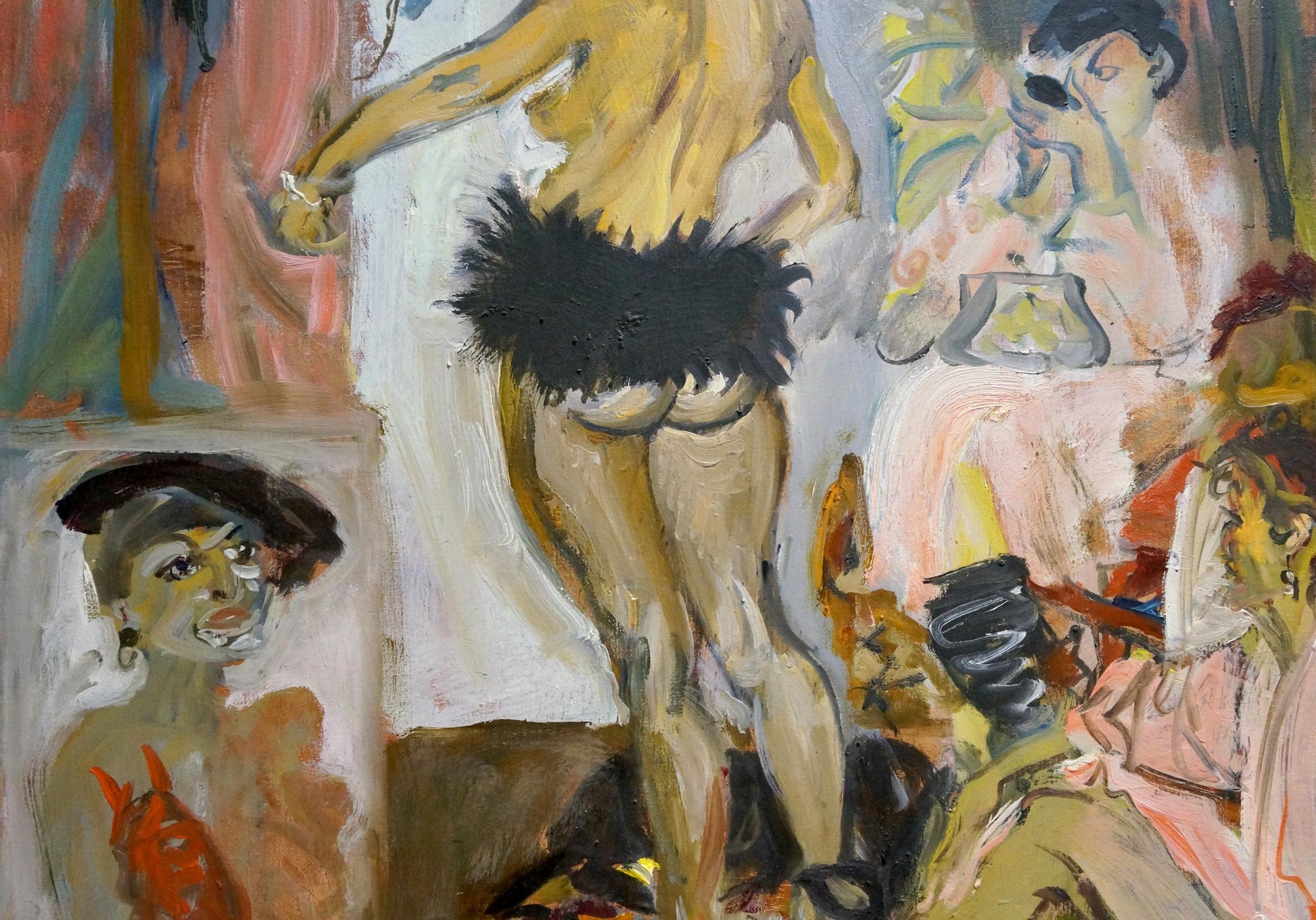 Vibrant abstract oil portrait of girl in yellow by Konysheva N. I