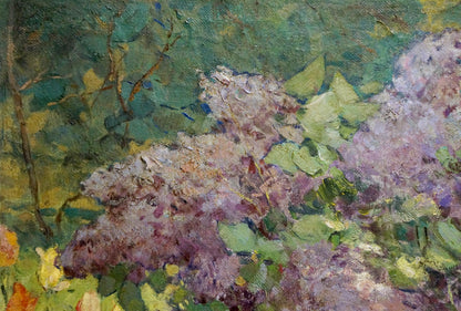 Oil painting of lush purple lilac by Vol’shteyn Moisey L’vovich