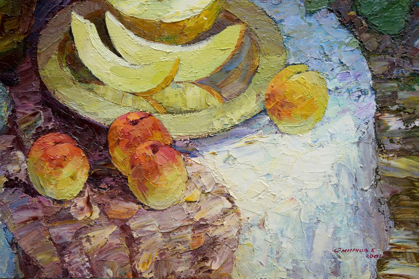 Oil painting by Mallow Smirnov Evgeny Vladimirovich: impressionist melon and peaches