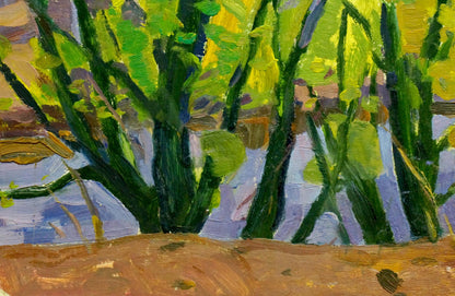 Impressionistic oil painting of river near forest by Scriabin Petr Dmitrievich