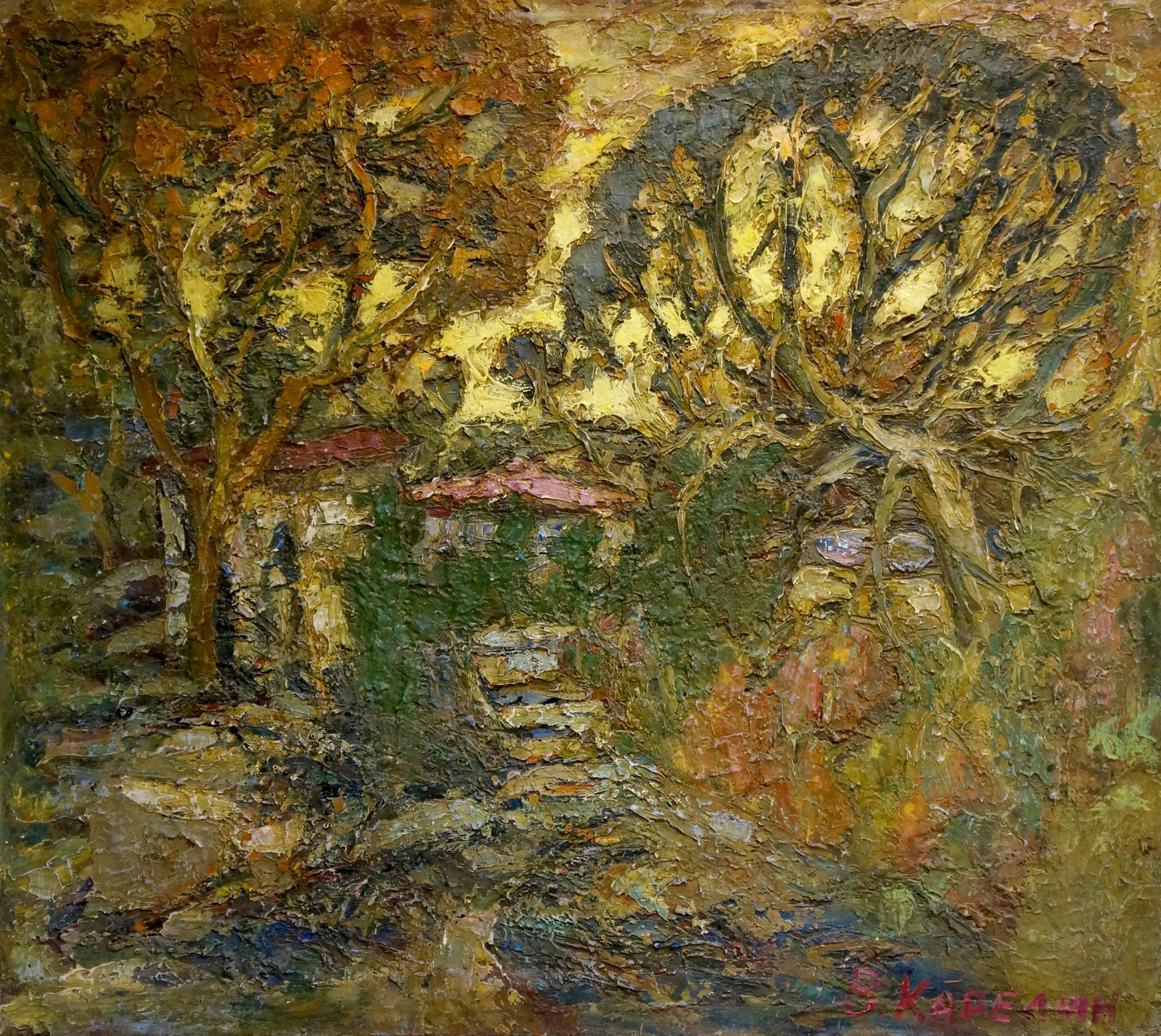 Oil painting Old C. by Karelin Vyacheslav: autumn wooded path