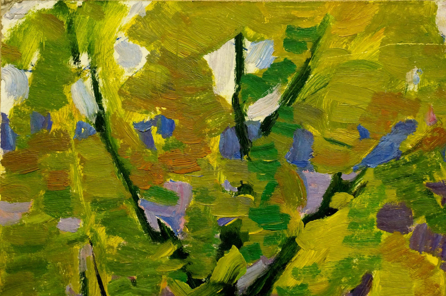 Vibrant impressionist oil painting of river near forest by Scriabin Petr Dmitrievich