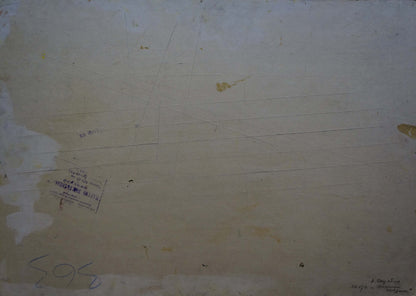 Back of weathered off-white canvas for Oil painting River near the forest by Scriabin Petr Dmitrievich