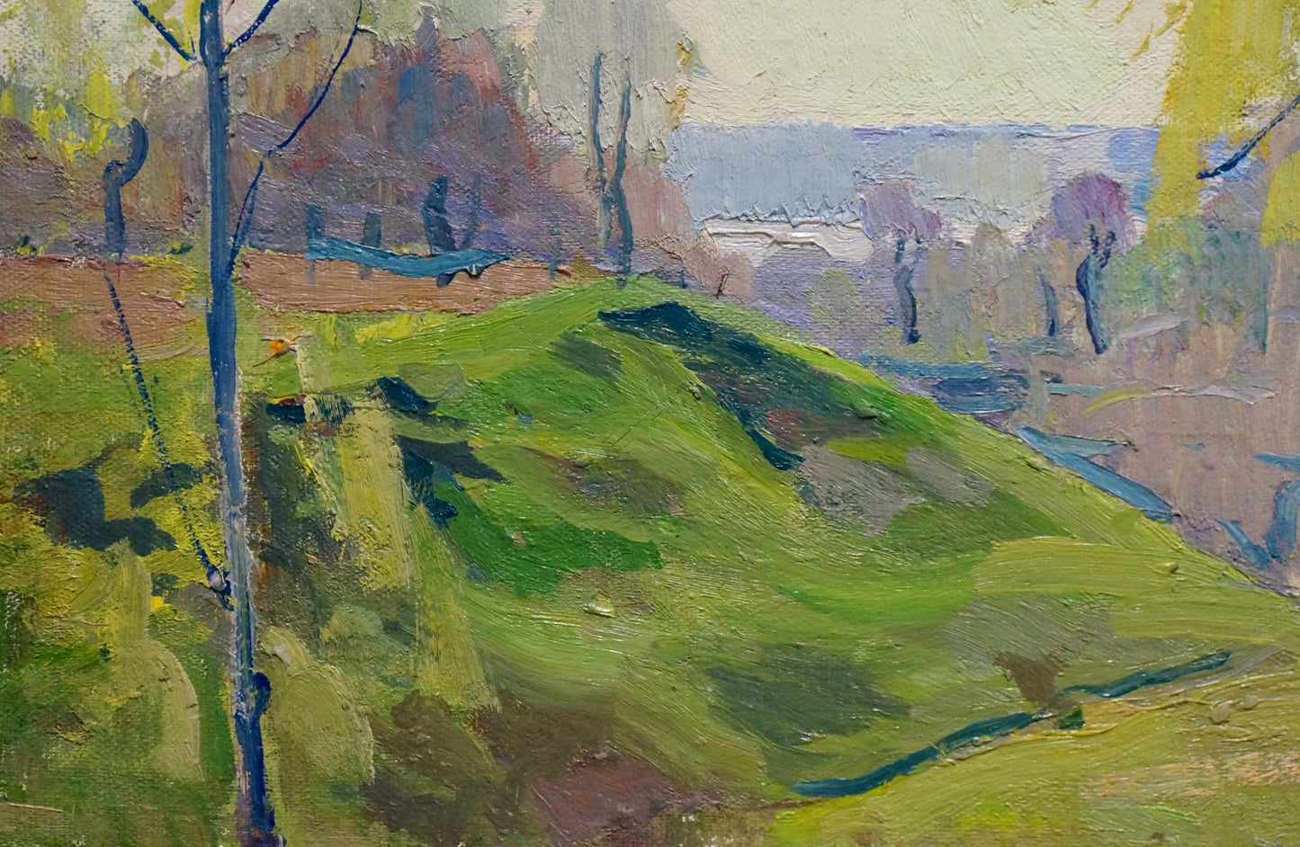 Oil painting Birch thicket by Shepetovsky Vitaly Yakovlevich: textured impressionist green hillside
